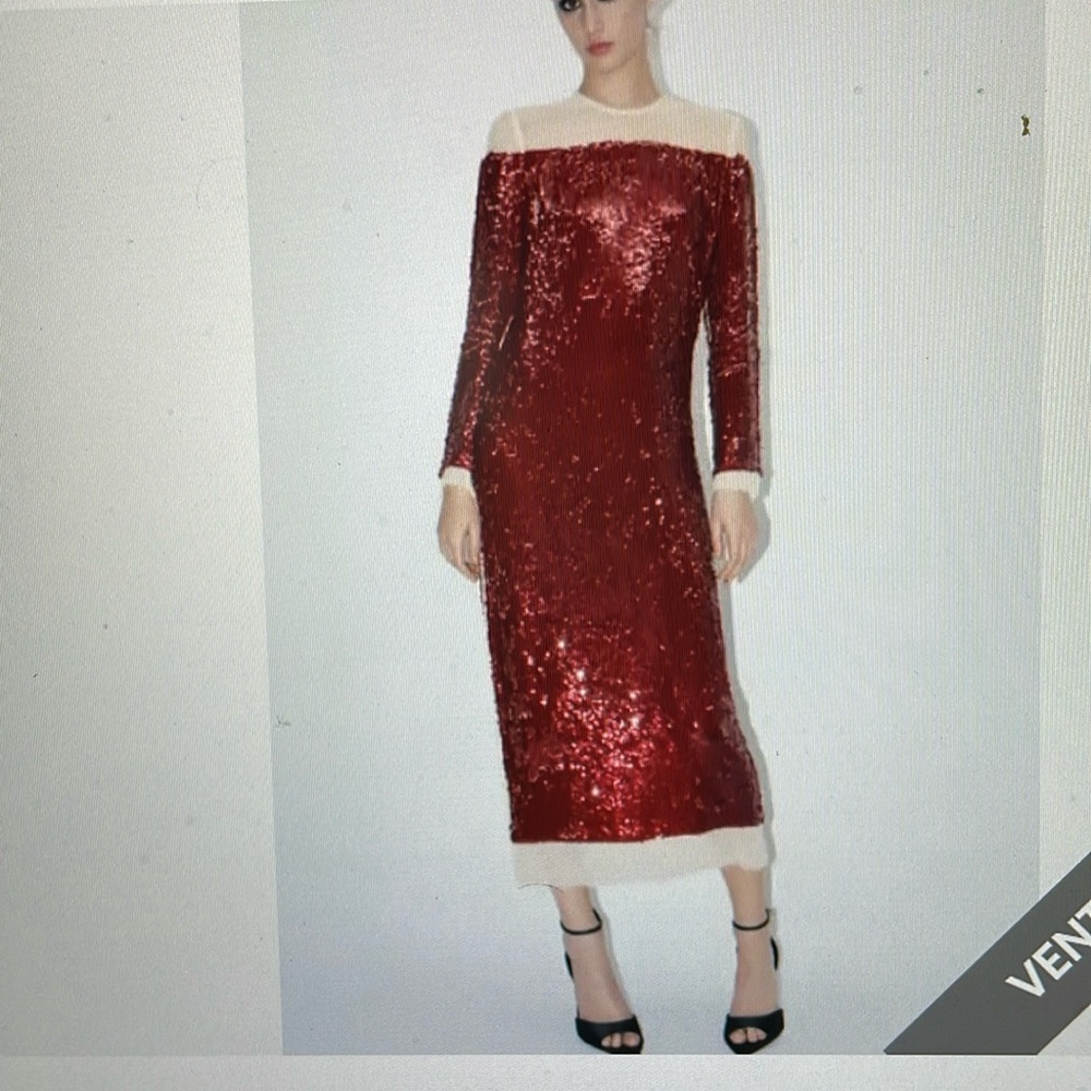 Zara sequin midi dress with raw fringe sheer hem